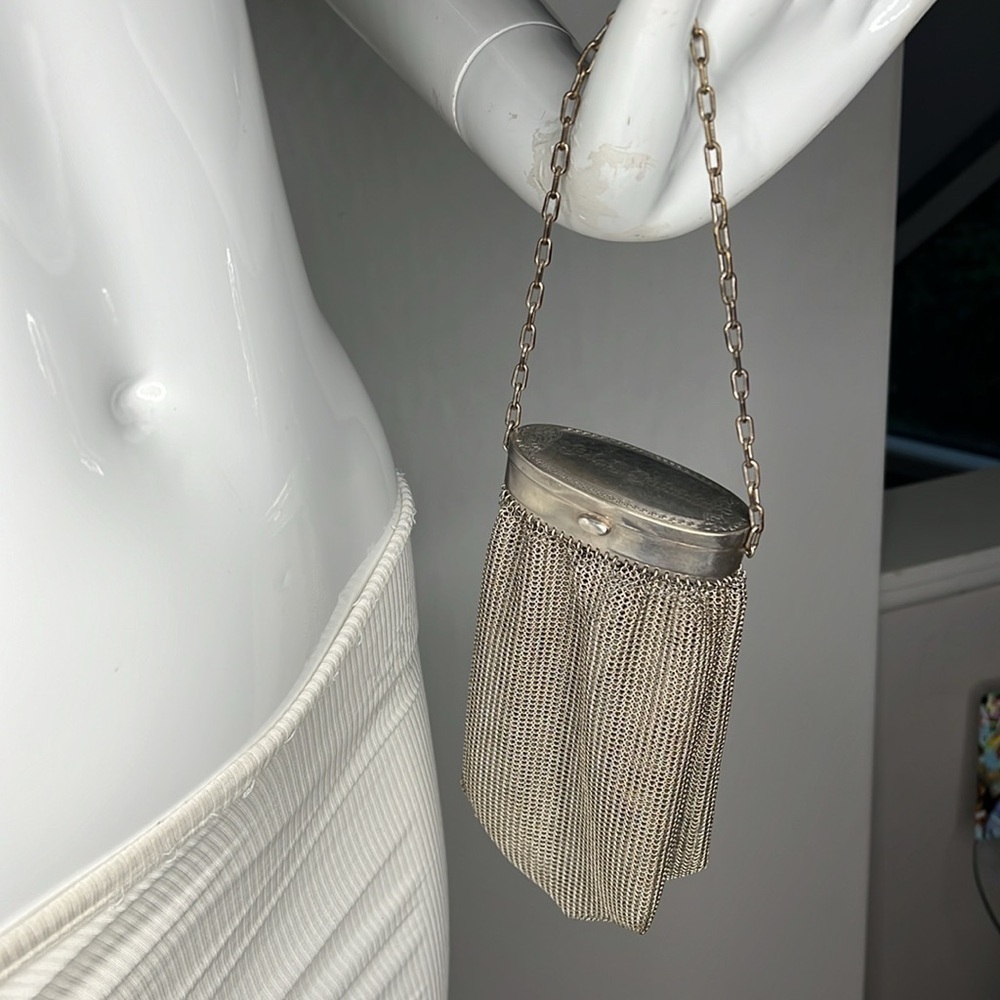 Antique Sterling Silver 925 Chain Mesh Expandable Top Snap Mirror Bag Super Rare - Picture 2 of 16